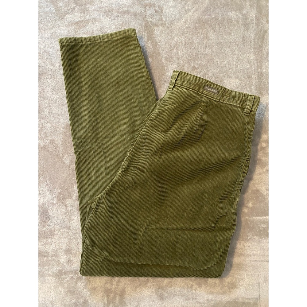 Woolrich Pants Women 16 Green Dark Ivy Corduroy Wide Wale High Rise Straight Leg
